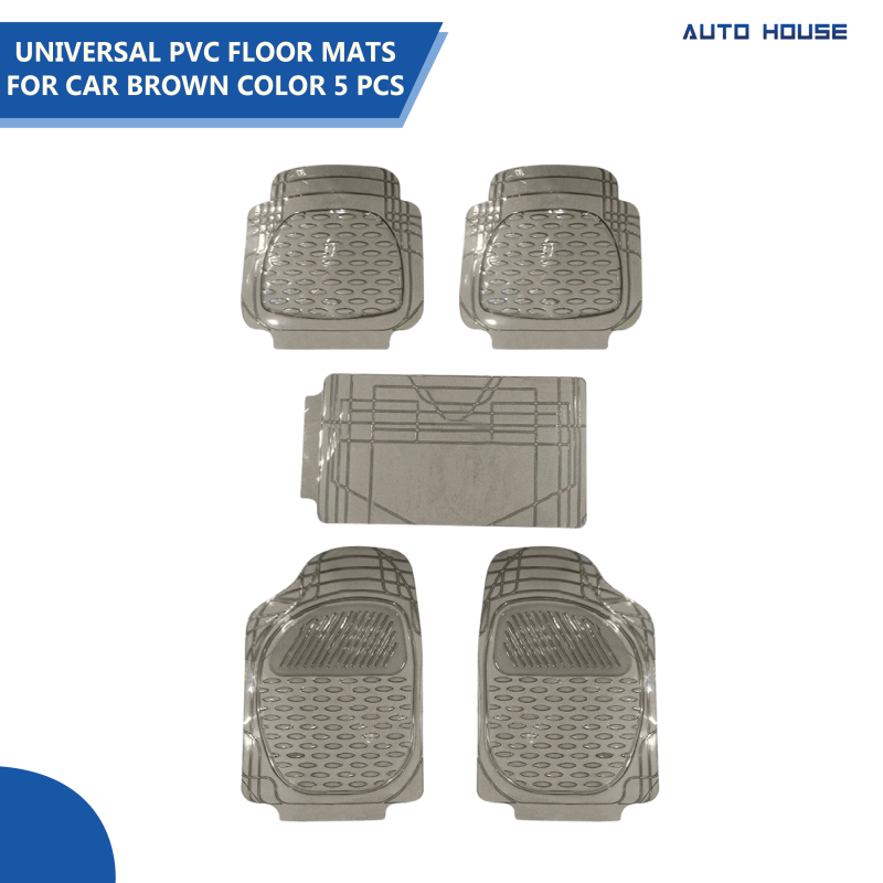 Universal Car PVC Floor Mats Brown Color 5 pcs